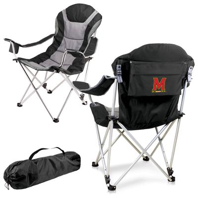 PICNIC TIME NCAA Maryland Terrapins Reclining Camp Chair - Beach Chair for Adults - Sports Chair with Carry Bag, (Black with Gray Accents)