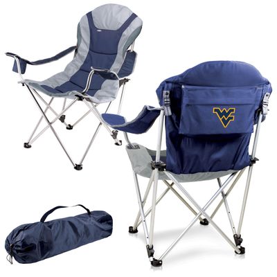 PICNIC TIME NCAA West Virginia Mountaineers Reclining Camp Chair - Beach Chair for Adults - Sports Chair with Carry Bag, (Navy Blue with Gray Accents)