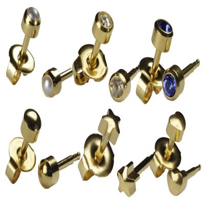 Ear Piercing Earrings 6 Pairs of 4mm 16ga Thick Post Gold Studex Studs Hypoallergenic
