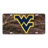 West Virginia Mountianeers Laser Cut Inlaid Mirrored Woodland CAMO Plate w/Blue/Yellow WV view 1