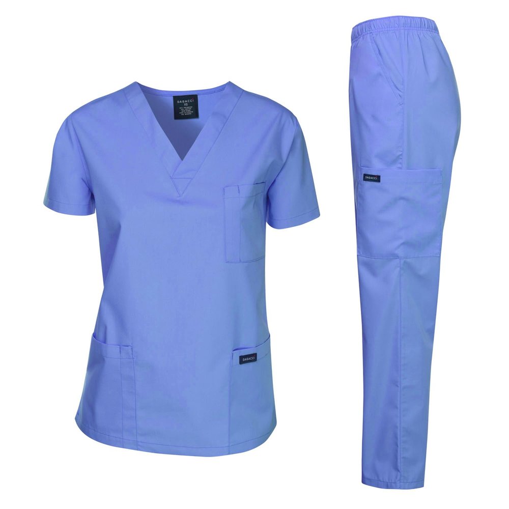 Dagacci Medical Uniform Womens and Mens Scrub Set Unisex Medical Scrub Shirt Top and Pant, Ceil Blue, Large,