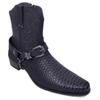 AF Mens Cowboy Boots Western Alligator Snake Skin Print Crocodile Zippper Buckle Harness Chain Ankle Shoes,Black-9 view 1