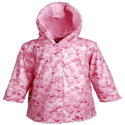 Wippette Baby Girls Waterproof Hooded Fleece Lined Floral Parka Raincoat Jacket - Pink (12 Months)
