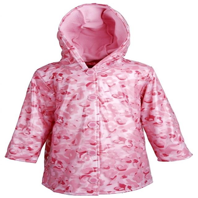 Wippette Baby Girls Waterproof Hooded Fleece Lined Floral Parka Raincoat Jacket - Pink (12 Months)
