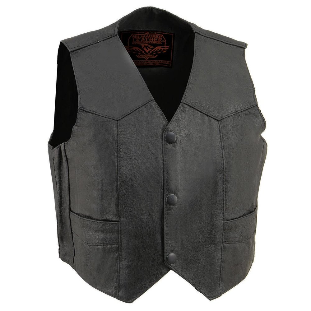 Milwaukee Leather SH2011 Kids Black Classic Three Snap Leather Vest - 3X-Large