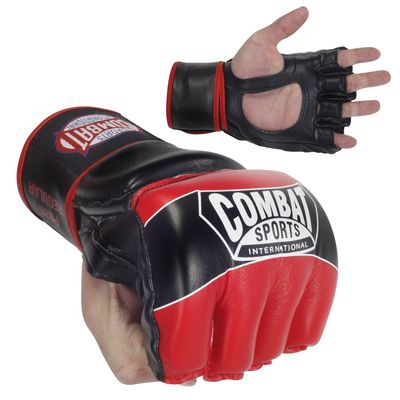 Combat Sports Pro Style MMA Grappling Gloves - 5oz Open Palm Synthetic Leather Fighting Gloves for Mixed Martial Arts, Sparring & Heavy Bag Training, Red, Youth Large
