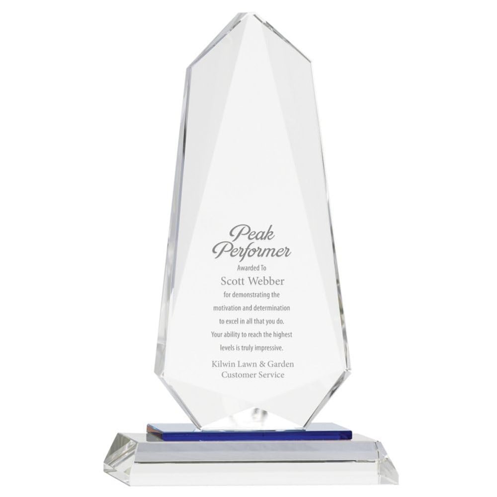 Baudville Engraved Crystal Sky Blue Accent Award - Tower Trophy - Personalized - Comes Gift Boxed