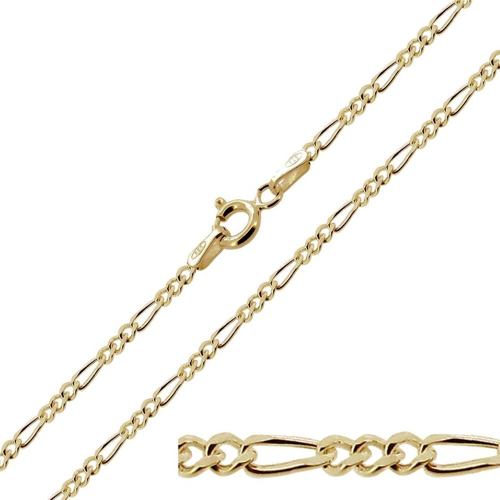 1mm thick 14k gold plated on solid sterling silver 925 Italian diamond cut FIGARO curb link chain necklace bracelet anklet - 15, 20, 25, 30, 35, 40, 45, 50, 55, 60, 65, 70, 75, 80, 85, 90, 95, 100cm