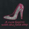 A Cure Begins with The First Step Breast Cancer Awareness Rhinestone T-Shirts Black 2X view 2