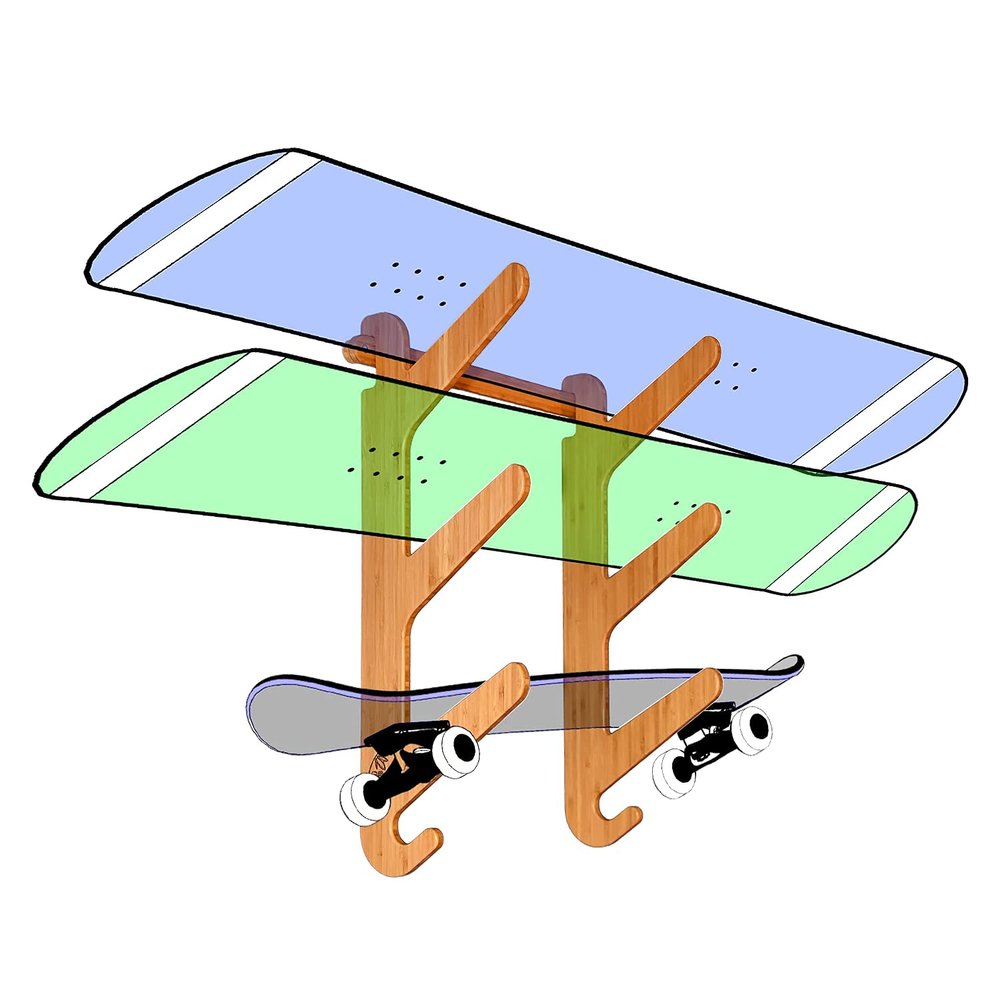 Grassracks Bamboo Snowboard Rack and Skateboard Rack - Moloka`i Series Snowboard Wall Mount (Bamboo - 3 Boards)
