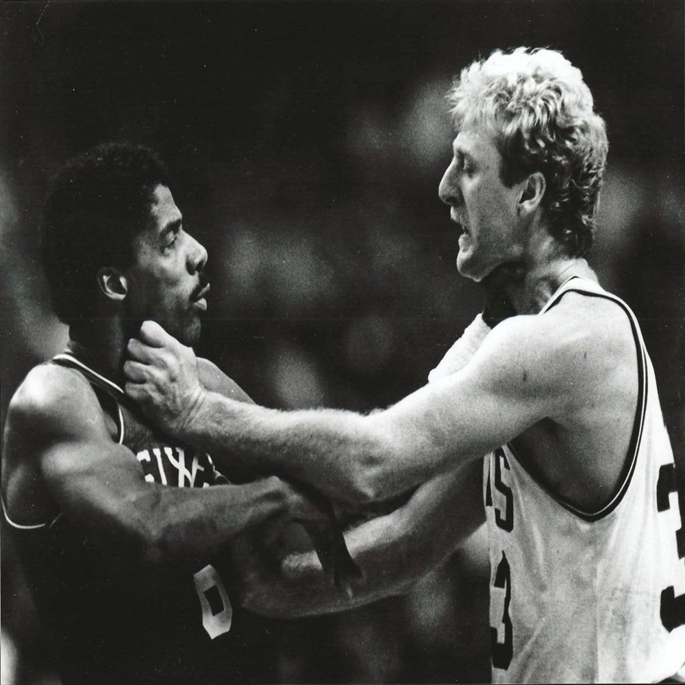 Basketball Larry Bird & Julius Irving Fight - 20"x24" Photo, Mounted in 22"x28" Double Matt and Framed with Plexi Glass