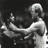 Basketball Larry Bird & Julius Irving Fight - 20"x24" Photo, Mounted in 22"x28" Double Matt and Framed with Plexi Glass view 1