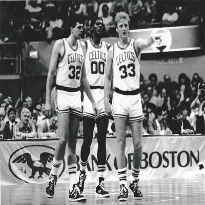 Basketball Big 3 Kevin McHale, Robert Parish and Larry Bird - 11"x14" Photo, Mounted in 16"x20" Double Matt and Framed with Plexi Glass