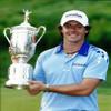 Golf Collectibles Rory McIlroy holding the US Open trophy after his first career major victory - 20"x24" Photo, Mounted in 22"x28" Double Matt and Framed with Plexi Glass view 1
