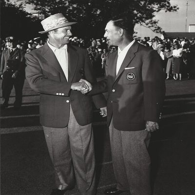 Golf 1954 Sam Snead & Ben Hogan 1954 wearing green jackets - 20"x24" Photo, Mounted in 22"x28" Double Matt and Framed with Plexi Glass