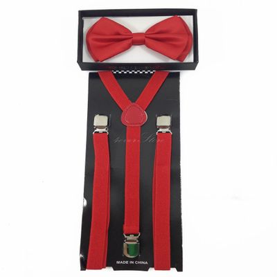 4everStore Unisex's Skinny Bow tie & Suspender Sets (Red)