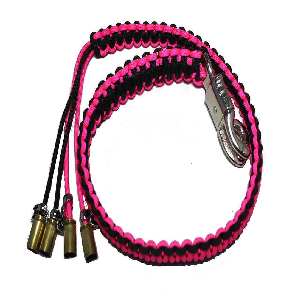 Biker Whip 36" Pink and Black with Silver Punisher Skulls .45 Cal Casing