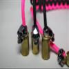 Biker Whip 36" Pink and Black with Silver Punisher Skulls .45 Cal Casing view 2