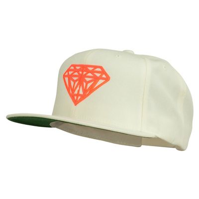 Big Diamond Outline Embroidered Flat Bill White Cap - Neon Orange OSFM