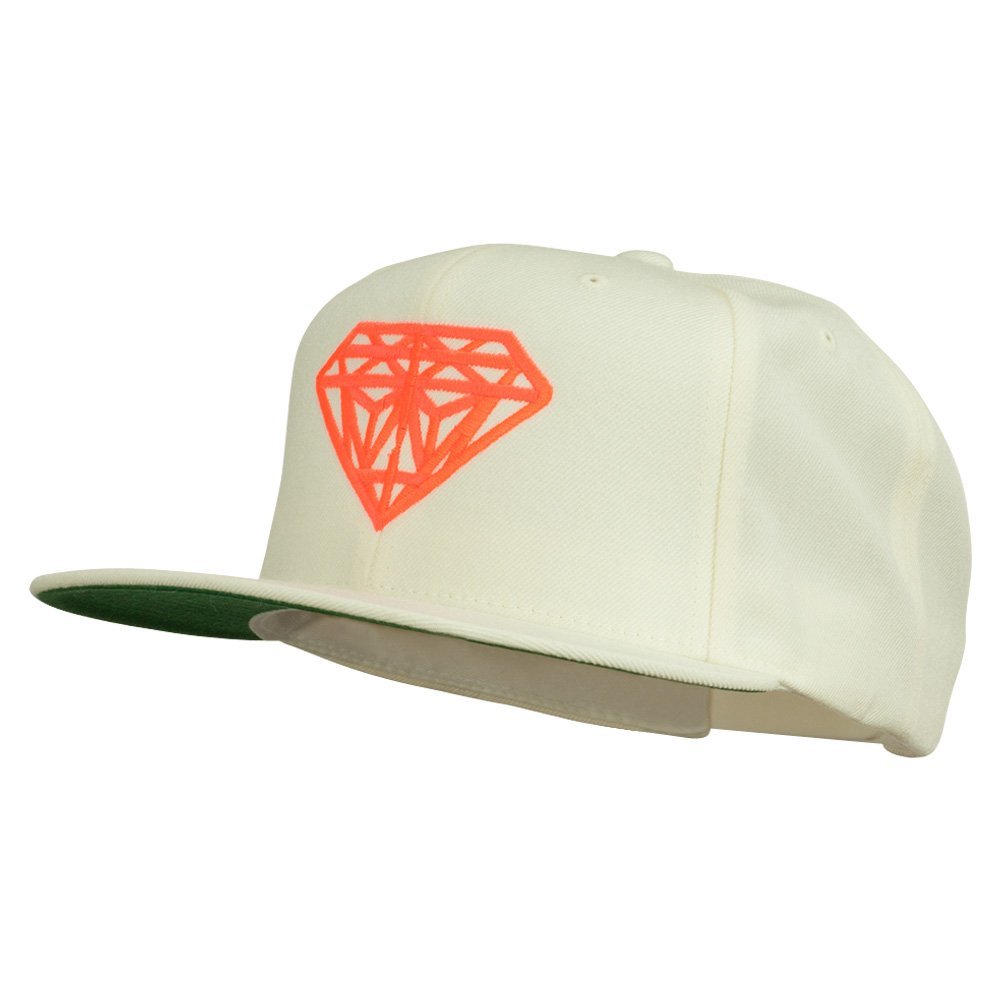 Big Diamond Outline Embroidered Flat Bill White Cap - Neon Orange OSFM