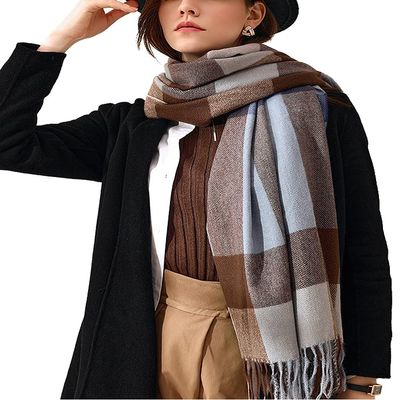 ARJOSA Women's Plaid Blanket Scarf Tartan Fall Winter Checkered Pashmina Shawls Wraps Scarves (B Blue)