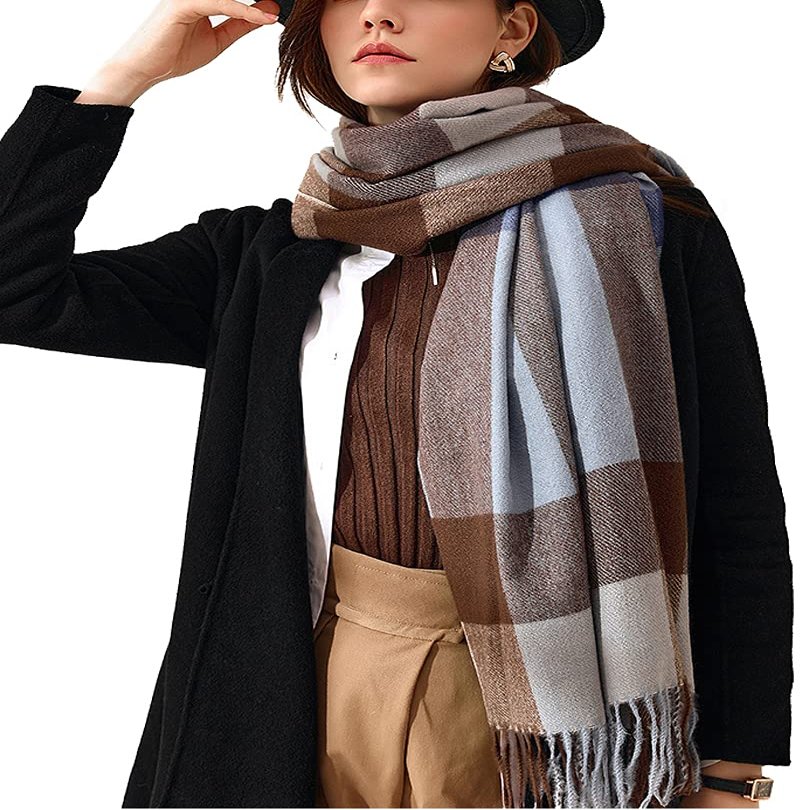 ARJOSA Women's Plaid Blanket Scarf Tartan Fall Winter Checkered Pashmina Shawls Wraps Scarves (B Blue)
