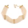 6-Strand White Coloured Faux Pearl Bridal Diamante Choker Necklace in Gold Plated Metal - 30cm L/ 5cm Ext view 1