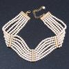 6-Strand White Coloured Faux Pearl Bridal Diamante Choker Necklace in Gold Plated Metal - 30cm L/ 5cm Ext view 3
