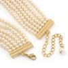6-Strand White Coloured Faux Pearl Bridal Diamante Choker Necklace in Gold Plated Metal - 30cm L/ 5cm Ext view 4