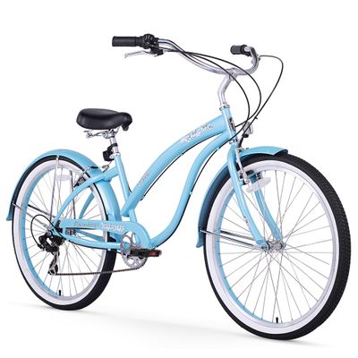 Firmstrong Bella Classic Women's Beach Cruiser Bike, 7 Speed Hybrid Bicycle, 26 Inch Wheels, Baby Blue