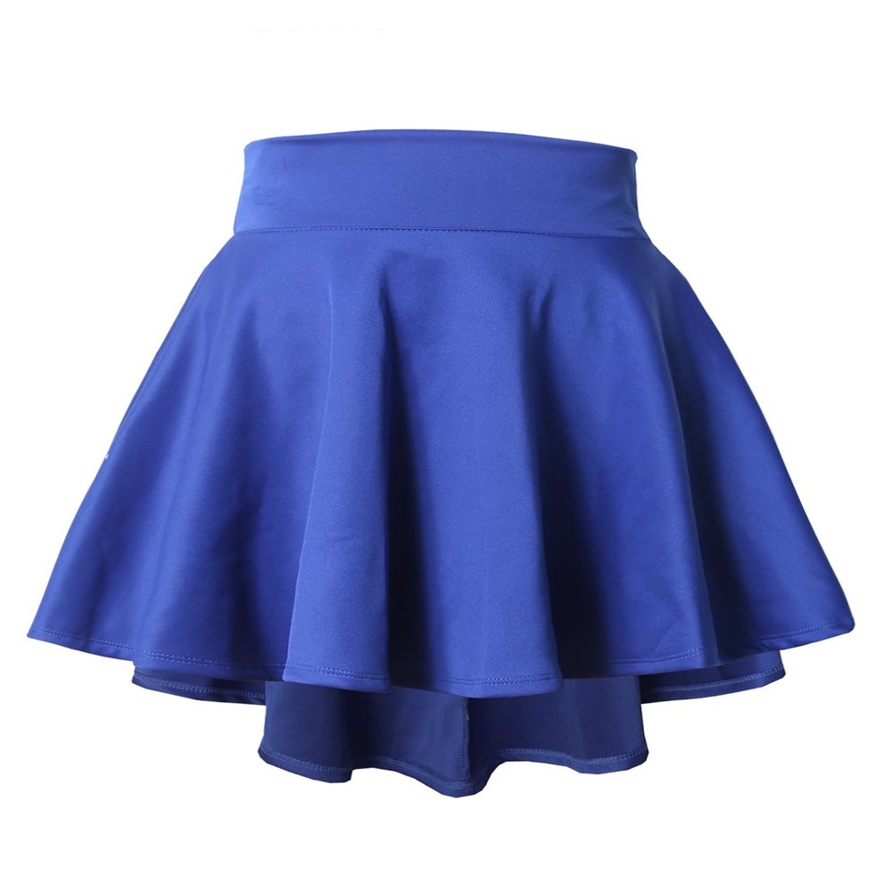 NE PEOPLE Womens Flared Skirt Stretch Elastic Waist Casual Mini High Low Swing Pleated Skater Skirts Made in USA NEWSK12 Royal Blue S