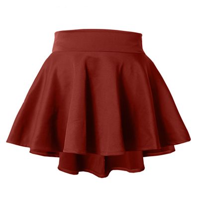 NE PEOPLE Womens Flared Skirt Stretch Elastic Waist Casual Mini High Low Swing Pleated Skater Skirts Made in USA NEWSK12 Burgundy M