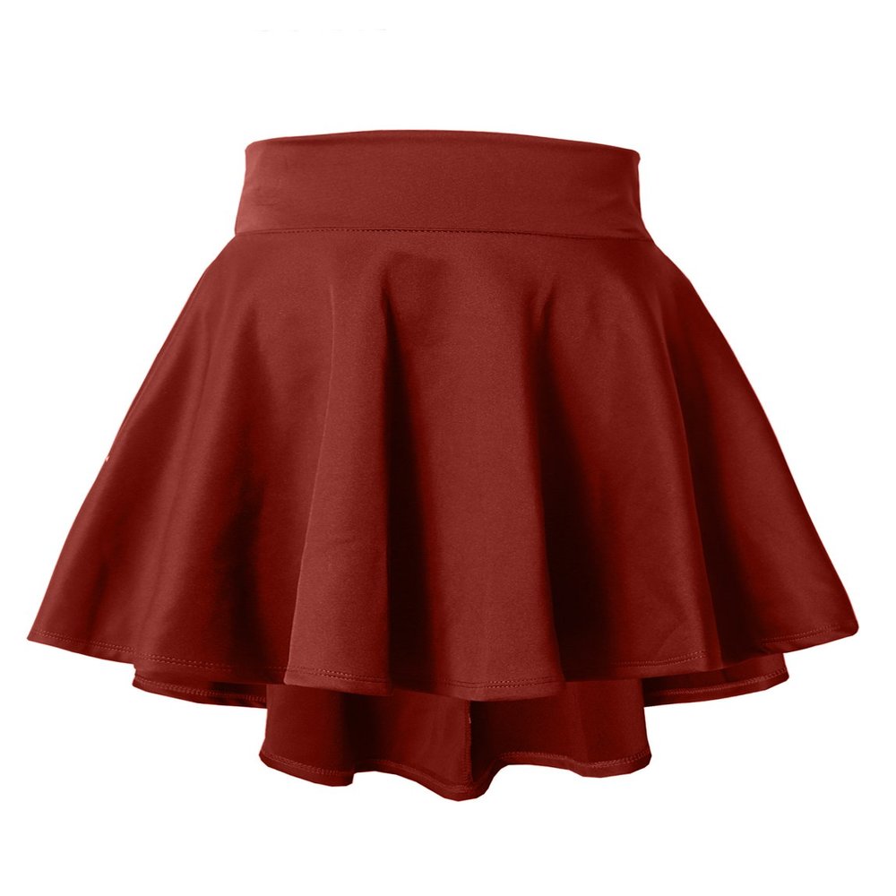 NE PEOPLE Womens Flared Skirt Stretch Elastic Waist Casual Mini High Low Swing Pleated Skater Skirts Made in USA NEWSK12 Burgundy M