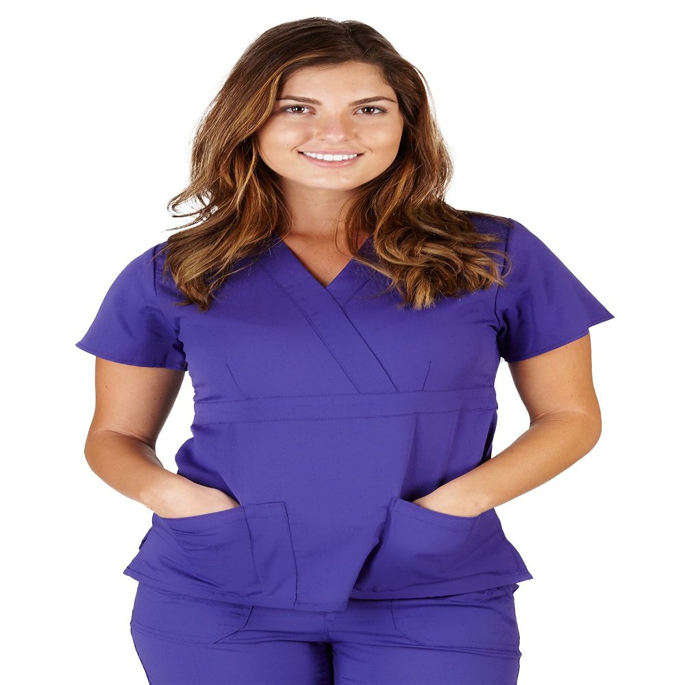 Ultra Soft Brand Scrubs - Premium Womens Junior Fit 3 Pocket Mock Wrap Scrub Top, Purple 36148-Small
