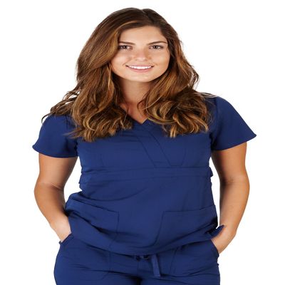 Ultra Soft Brand Scrubs - Premium Womens Junior Fit 3 Pocket Mock Wrap Scrub Top, Navy 36150-XX-Large