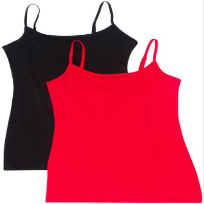 Active Basic Junior Women's Casual Plain Layering Camisole Cami Top Tank - 2 Pack Red, Bk, S