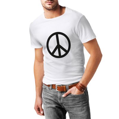 lepni.me Mens T-shirt Peace Love Hippie Sign 60s 70s Style, Hippy Symbol (Medium White Black)