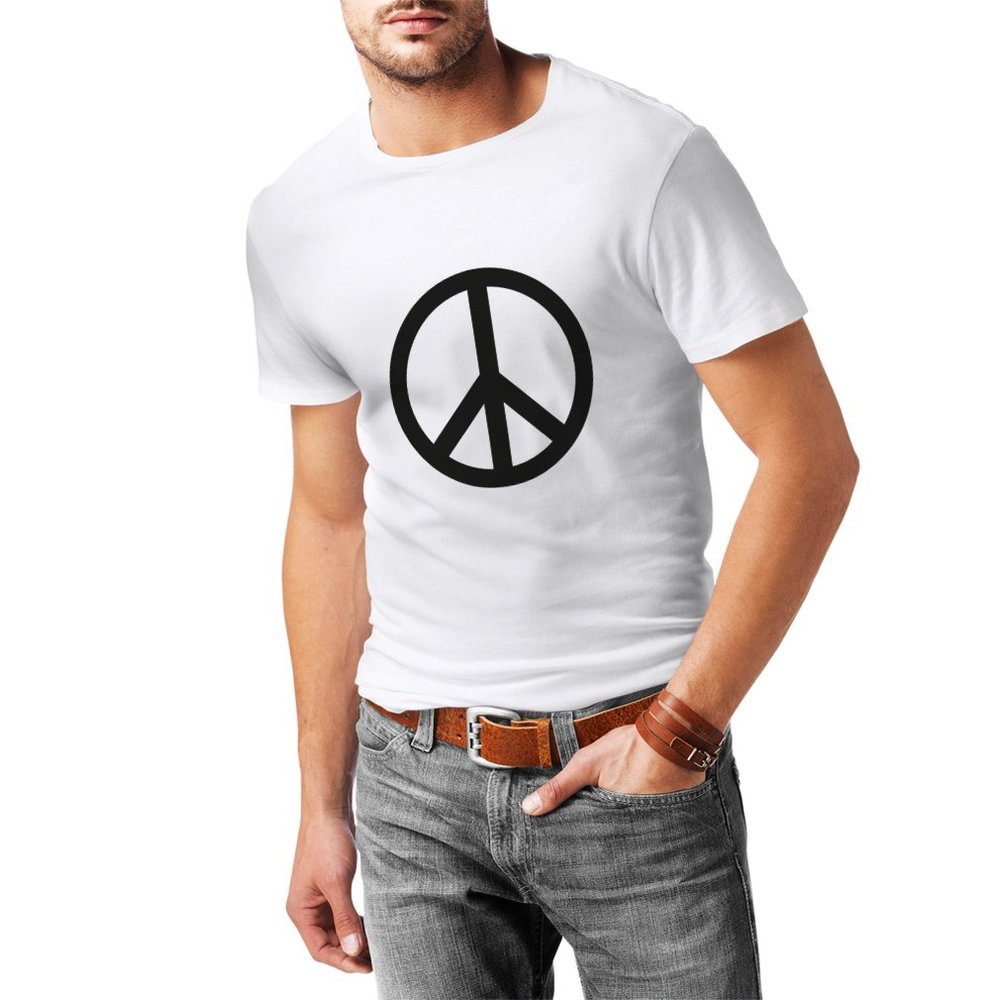 lepni.me Mens T-shirt Peace Love Hippie Sign 60s 70s Style, Hippy Symbol (Medium White Black)