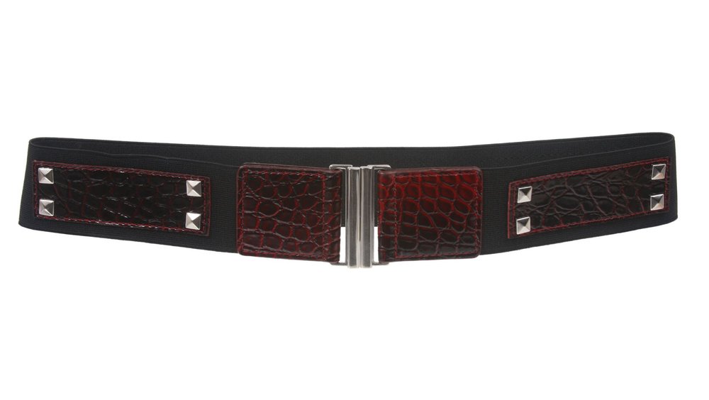1 3/4" Ladies High Waist Studded Fashion Stretch Belt, Red | s/m (29"-32" waist)