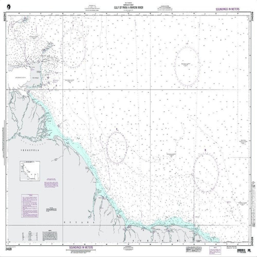 Paradise Cay Publications NGA Chart 24028: Gulf OfPariaTo Maroni River (Traditional Paper) 35 x 52