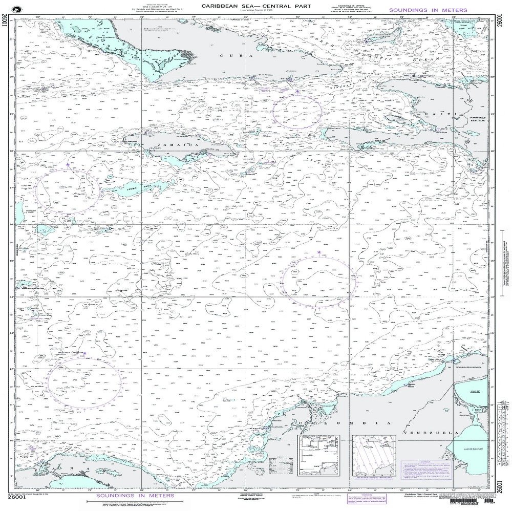 Paradise Cay Publications NGA Chart 26001: Carribean Sea-Central Part; 34 X 48; Traditional Paper