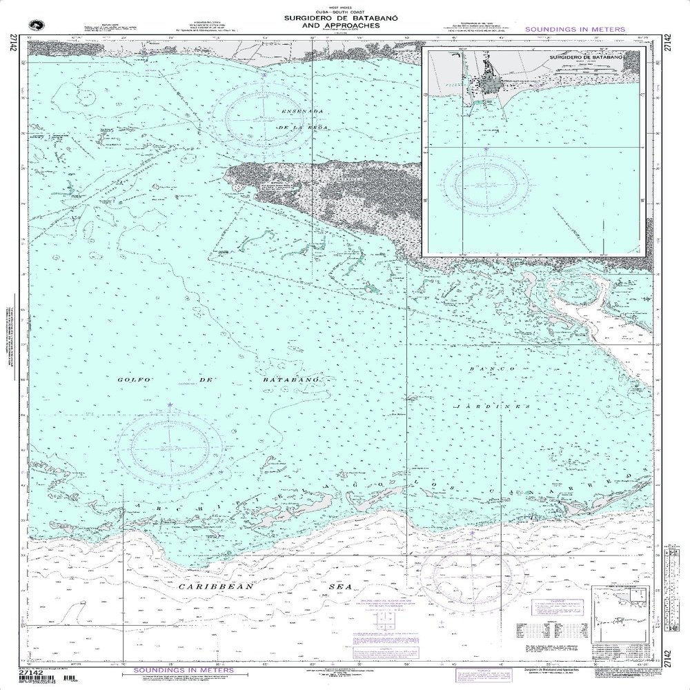 Paradise Cay Publications NGA Chart 27142: Surgidero De Batabano and Approaches; 33 X 47.5; Traditional Paper