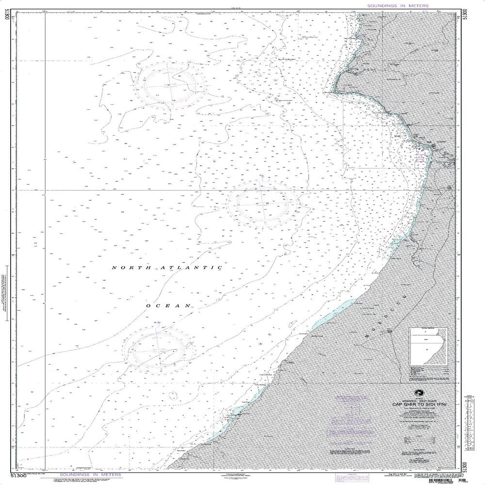 Paradise Cay Publications NGA Chart 51300: Cap Ghir to Sidi Ifni (Traditional Paper) 35.25 x 54