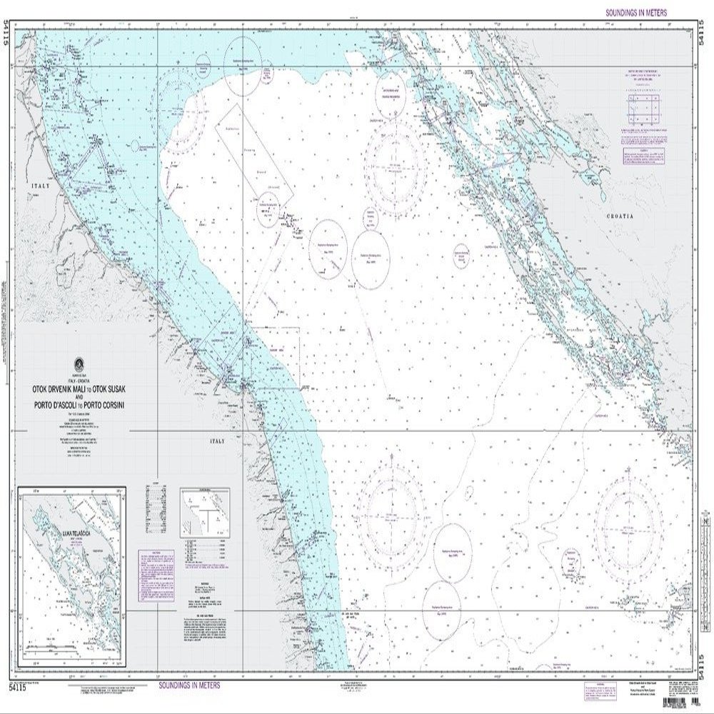 Paradise Cay Publications NGA Chart 54115: Otok Drvenik Mali to Otok Susak and Porto D'Ascoli to Porto Corsini; 37 X 57; Traditional Paper