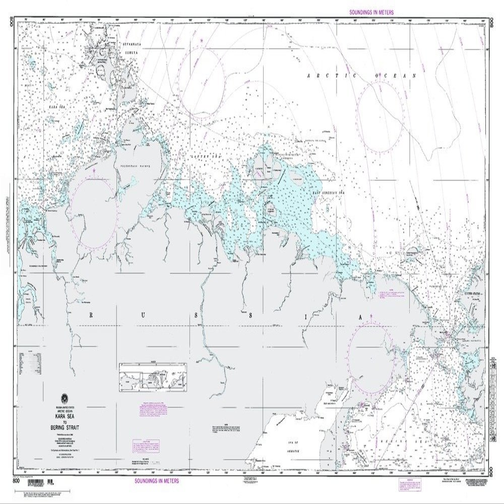 Paradise Cay Publications NGA Chart 800: Russia United States Artic Ocean Kara Sea to Bering Strait (Traditional Paper) 37 x 56