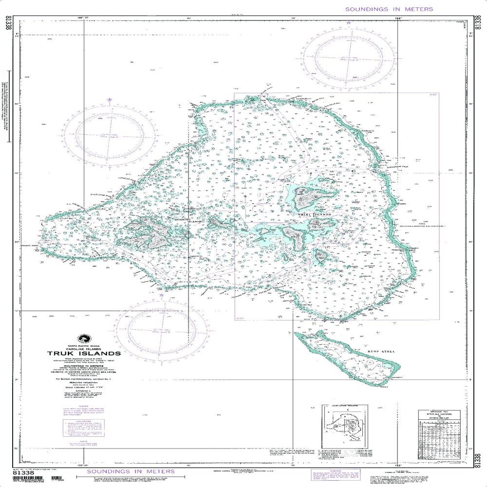 Paradise Cay Publications NGA Chart 81338: Truk is.[Caroline Islands] (Traditional Paper) 28 x 43.5