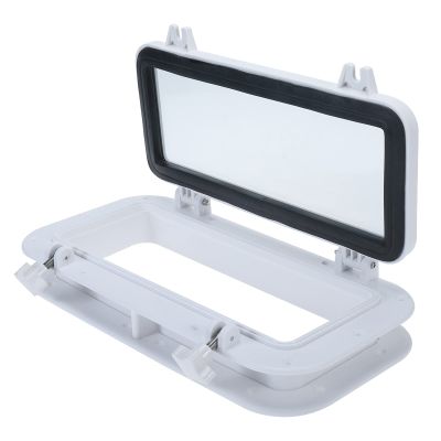 Amarine Made Boat Yacht Rectangle Opening Portlight Porthole 15-3/4" x 7-7/8" Replacement Window Port Hole - ABS Tempered Glass, Color: White, Black (White)