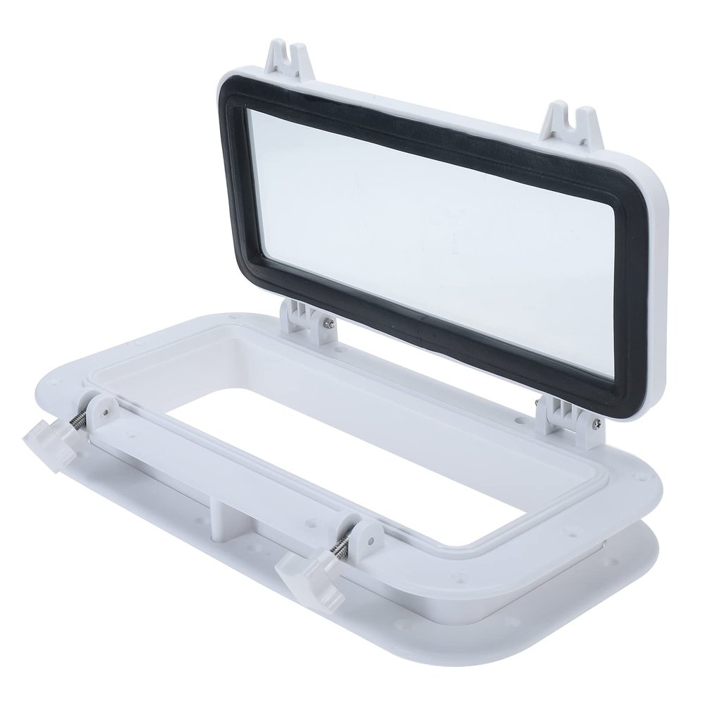 Amarine Made Boat Yacht Rectangle Opening Portlight Porthole 15-3/4" x 7-7/8" Replacement Window Port Hole - ABS Tempered Glass, Color: White, Black (White)