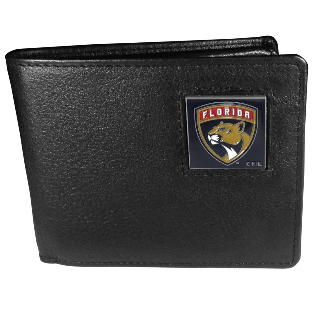 NHL Florida Panthers Leather Bi-Fold Wallet Packaged in Gift Box, Black