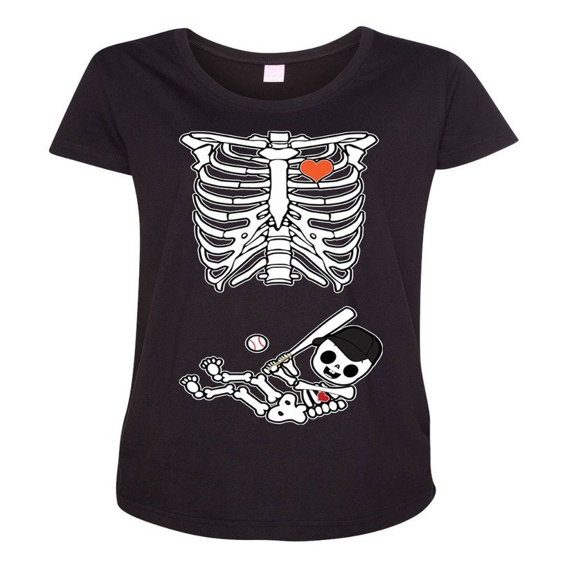 Baby Skeleton Baseball Maternity DT T-Shirt Tee (Small, Black)